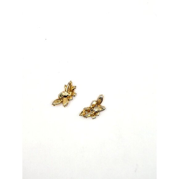 SHERMAN signed Citron and Gold Swarovski Gold Plated Screwback vintage Earrings - Picture 5 of 6
